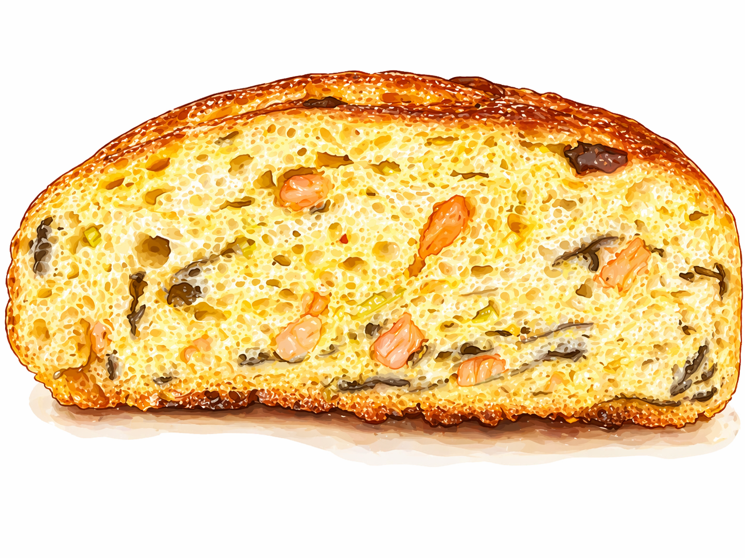 artistic illustration of a crumb shot of bun bo hue sourdough