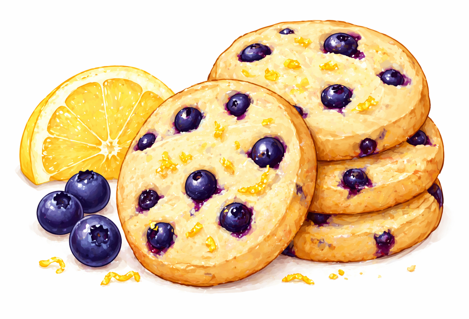 artistic illustration of lemon blueberry cookies